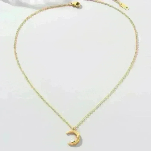 18K Gold-Filled Crescent Moon Necklace with Crystal - Picture 4 of 4